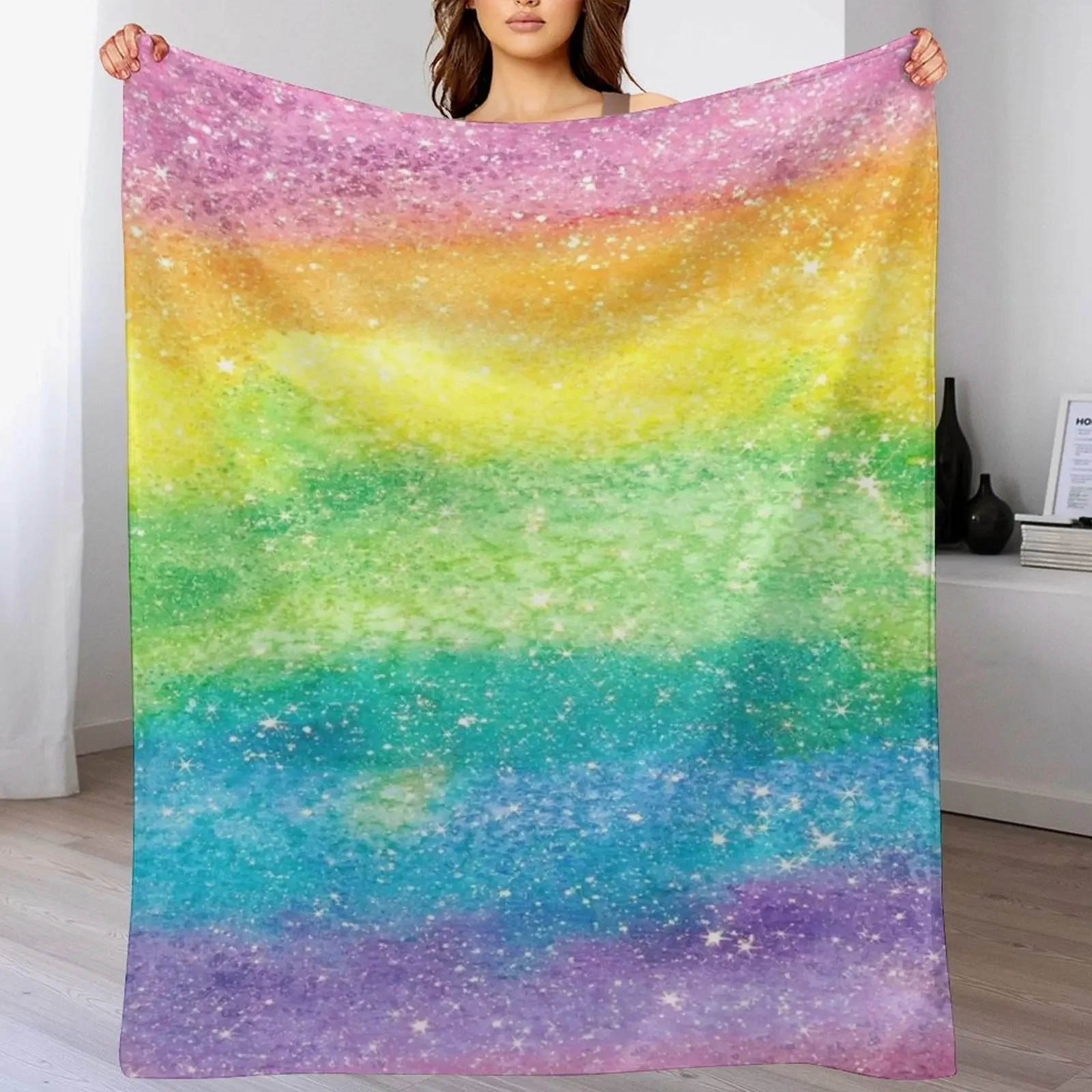 

Glitter Rainbow Throw Blanket Baby Hair Nap Custom Blankets