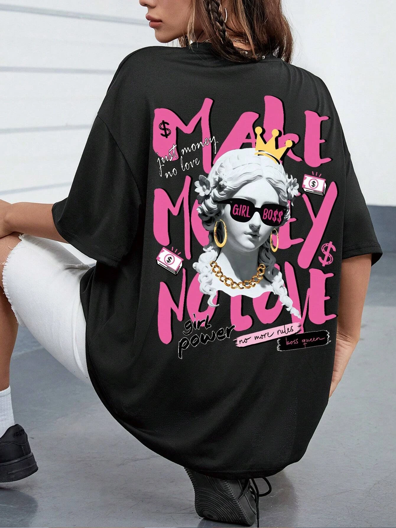 

Футболка женская с круглым вырезом, дышащая удобная тенниска с принтом скульптур и солнцезащитных очков, модная крутая повседневная майка с коротким рукавом