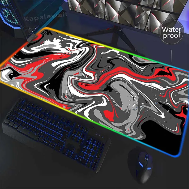 RGB Waterproof Mouse Pad 40x90 Strata Liquid Locking Edge Gamer Rubber Table Carpet Keyboard For Computers LED Gamer Laptop Rug