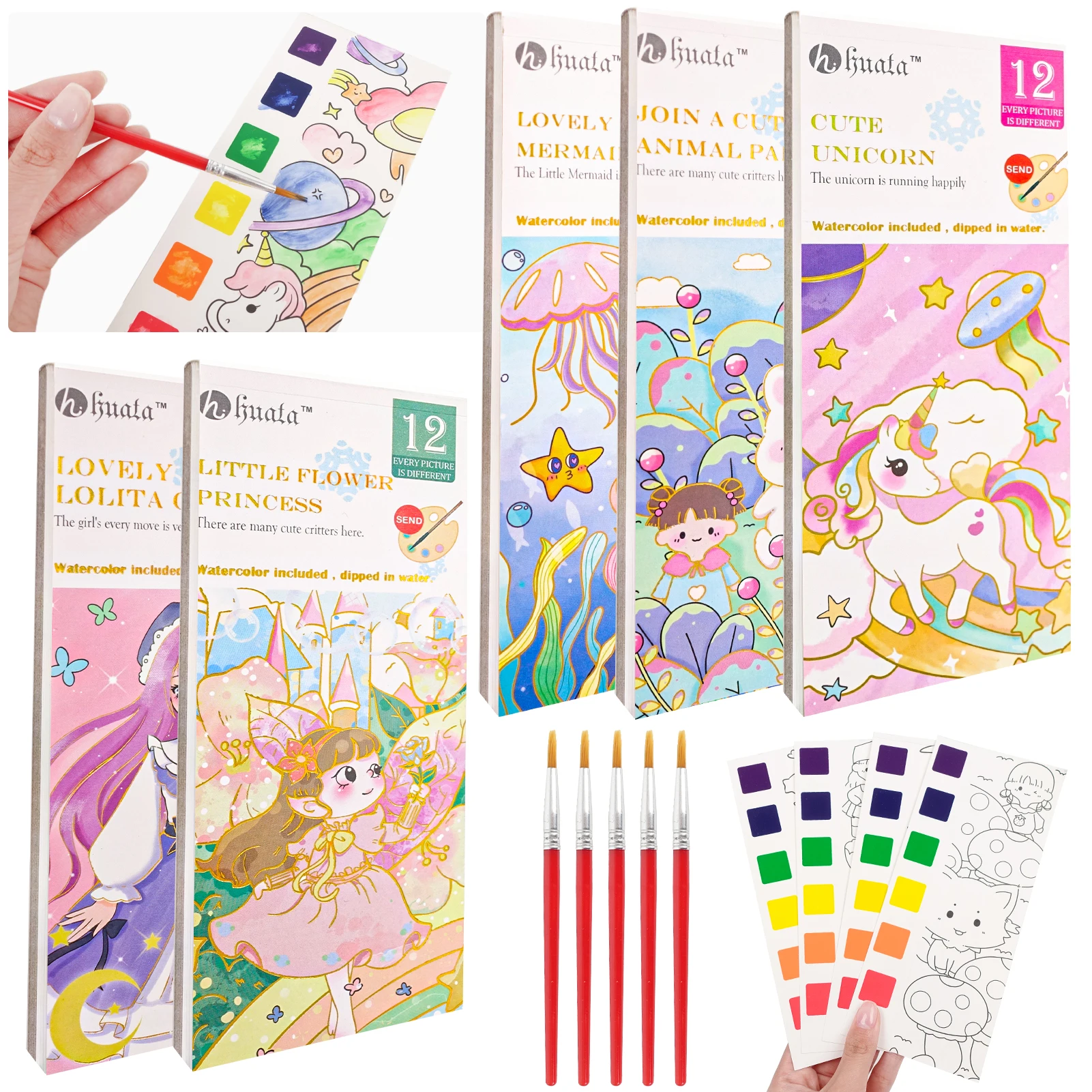 

6 Colors 12Sheet Solid Watercolor Paint Book Portable Pigment & Paint Color Set Child Gouache Graffiti Drawing Picture Kids