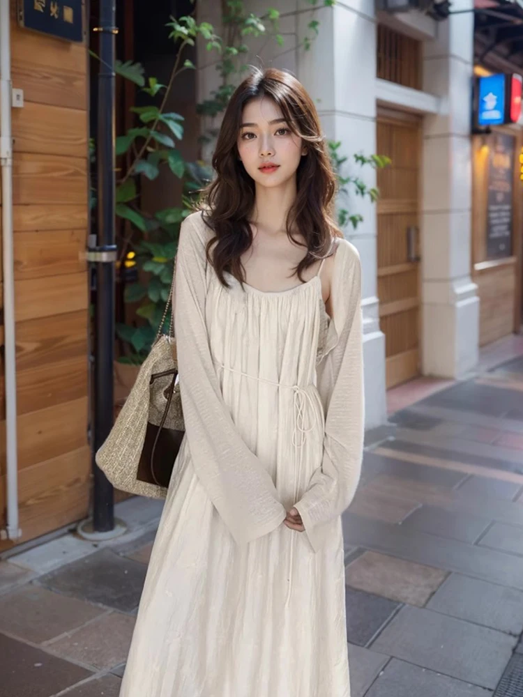 Sweet Sle femmes printemps 2025 nouveau mince crème solaire Cardigan sangle jupe longue deux pièces ensemble Faionable fibre de polyester longue S...