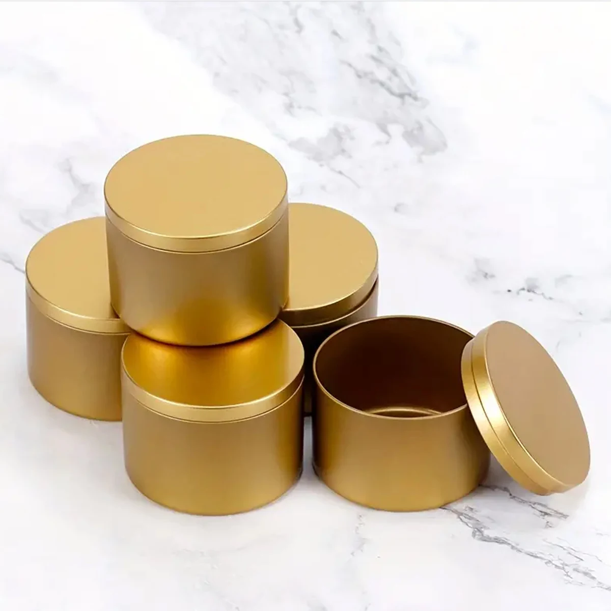 12Pack Metal Candle Empty Cans, DIY Gold Candle Decorative Containers With Lid, Candle Iron Can In Golden