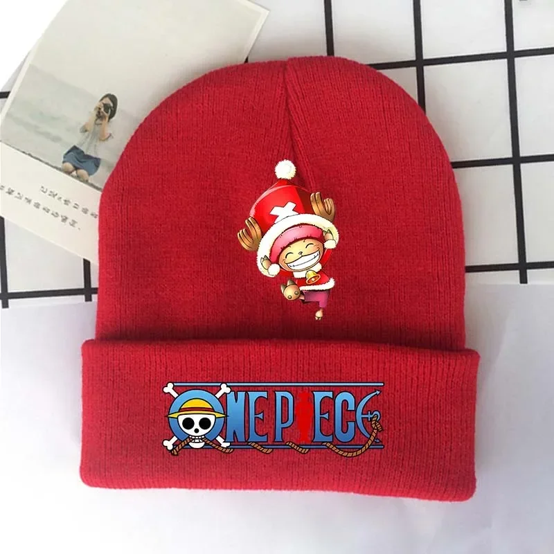 One Pieces Christmas Kid Knitted Hats Luffy Chopper New Year Santa Zoro Nami Stretch Caps Keep Warm Boy Girl Beanie Xmas Gifts