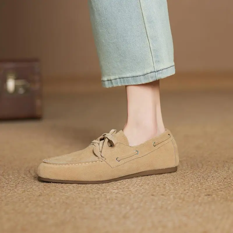 MORAZORA Size 35-43 Ins Hot Genuine Leather Flat Shoes Women Suede Brand Desgin Casual Flats Fashion Ladies Loafers 4 Colors