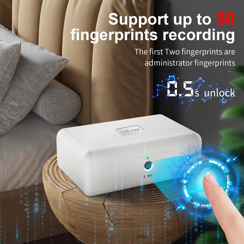 Biometric Fingerprint Home Cash Jewelry Safe Storage Box Confidential Document Hidden Storage Box Home Cosmetics Box