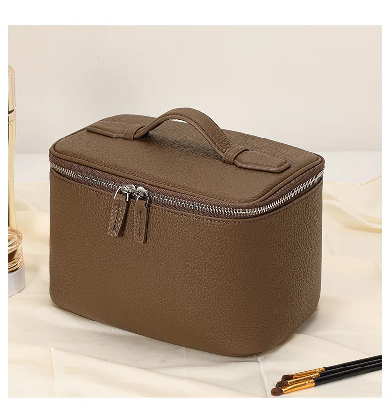 Aidanni Kleine quadratische Tasche aus echtem Leder, Damenhandtasche mit großem Fassungsvermögen, Kosmetiktasche, Aufbewahrungs- und Reise-Kulturtasche für Damen – Detail 6