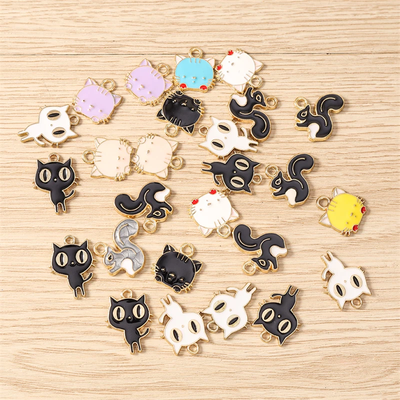 10 Stück Cartoon-Mix Emaille-Tieranhänger Katze für die Herstellung von Ohrringen, Halsketten, Armbändern, DIY-Bastelarbeiten, Schmuckzubehör – Detail 2