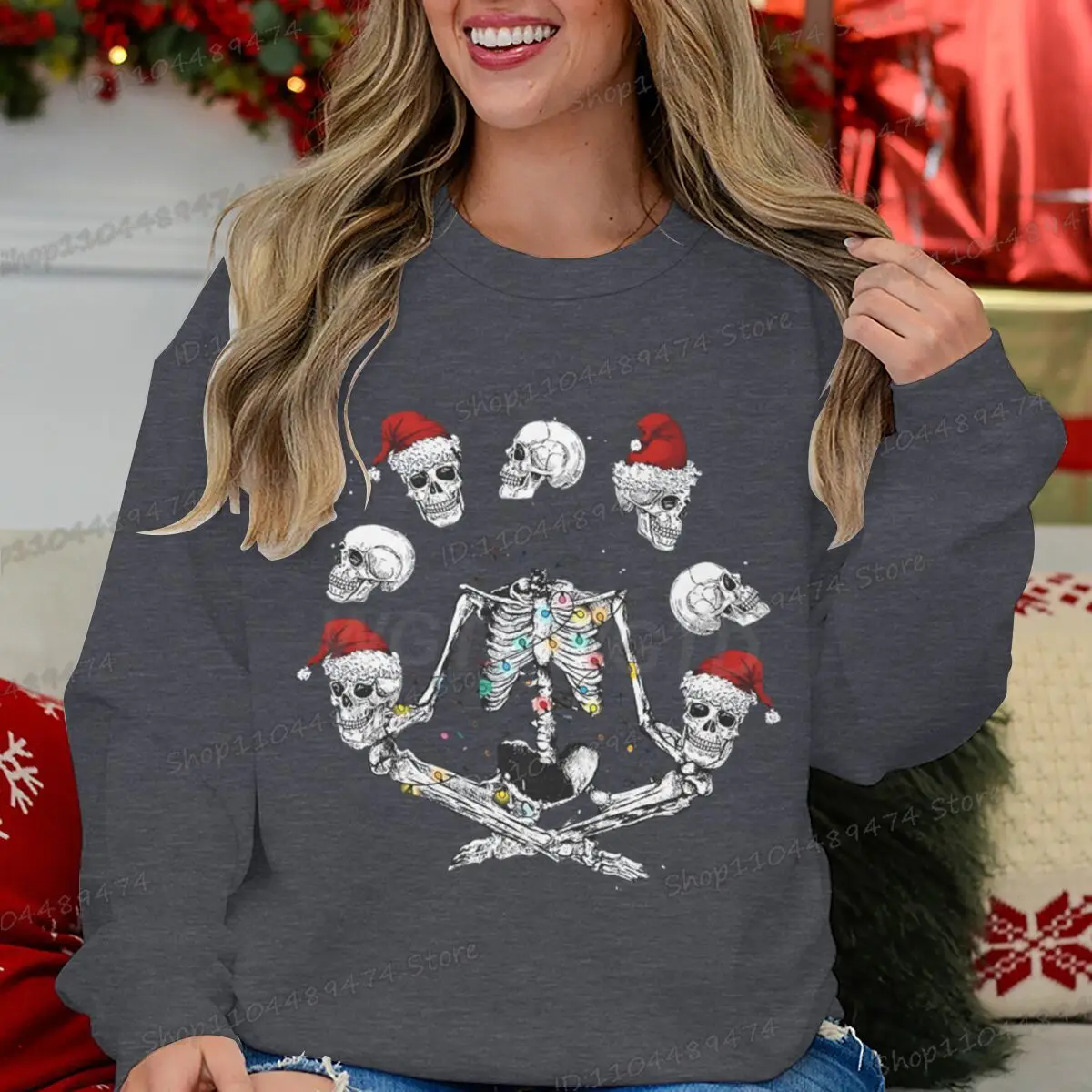 البرية عيد الميلاد الهيكل العظمي بلوزات اليوغا التأمل الجمجمة البلوز هدية للرجال النساء عيد ميلاد سعيد طويلة الأكمام الشارع الشهير #3