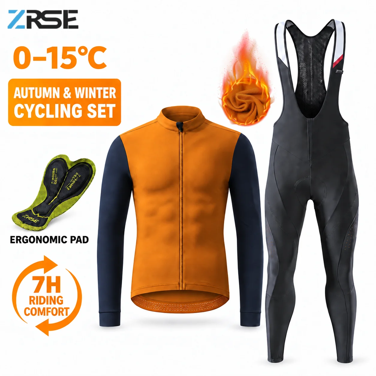Conjunto de ciclismo térmico de invierno para hombre ZRSE, con camiseta de manga larga y pantalones con tirantes, ideal para bicicleta de carretera y deportes al aire libre.