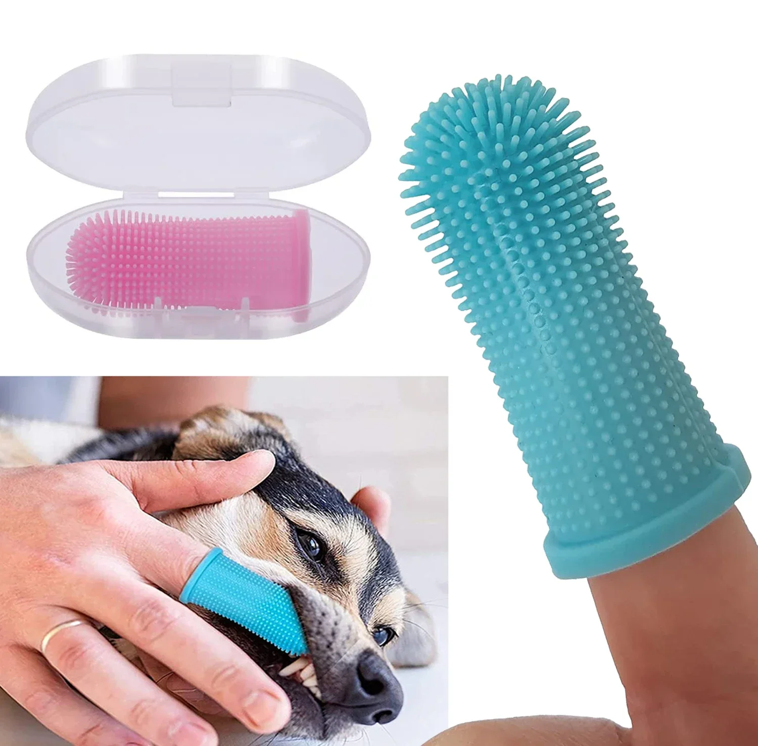 

1PC Dog Super Soft Pet Finger Toothbrush Teeth Cleaning Bad Breath Care Nontoxic Silicone Tooth Brush Tool Dog Cat Supplies