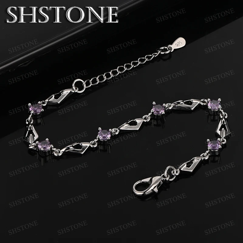 

High Quality Purple Zircon 925 Sterling Silver Bracelet Luxury Classics Wedding Accessories For Women Charm Jewelry Gift Party