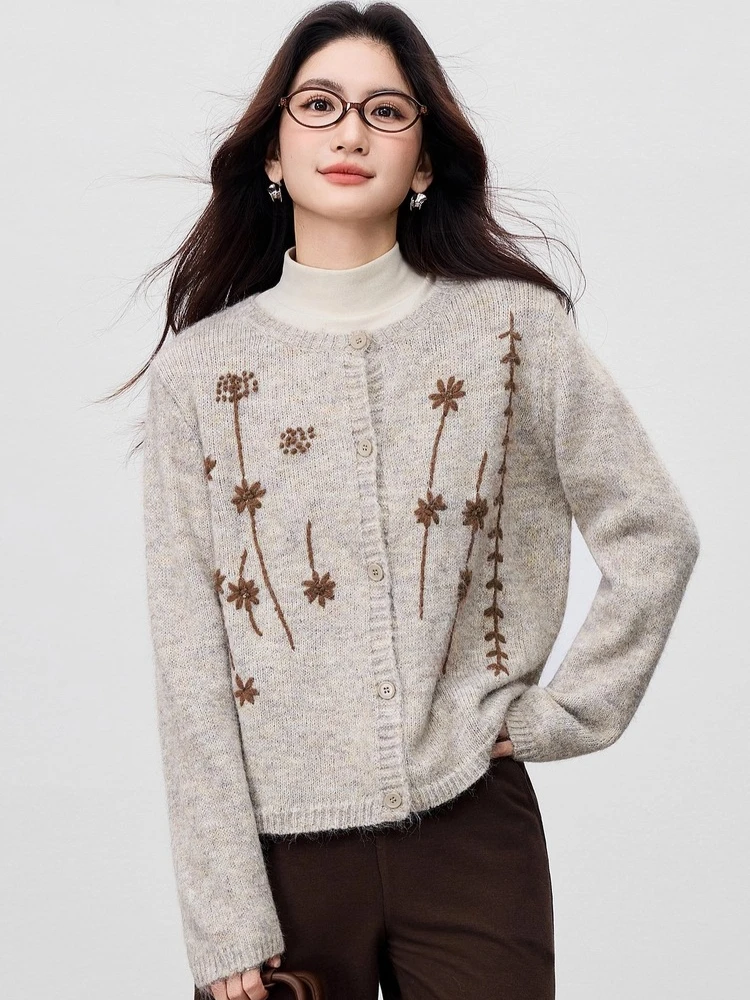 

SENTUBILA женский кардиган контрастного цвета с вышивкой виноградной лозы, осень 2022, теплый вязаный топ, офисные пригородные джемперы W54WN3860