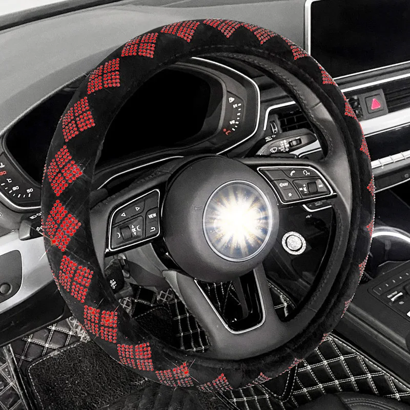 Plush Car Steering Wheel Covers Crystal Diamond Auto Handlebar Cover Car Interior Deco Accessories for Women Ladies Girls Gift