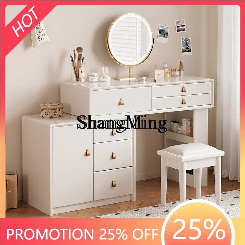 

FG Cream Style Solid Wood Dressing Table Modern Simple Smart Mirror Bedroom Large and Small Apartment Makeup Table