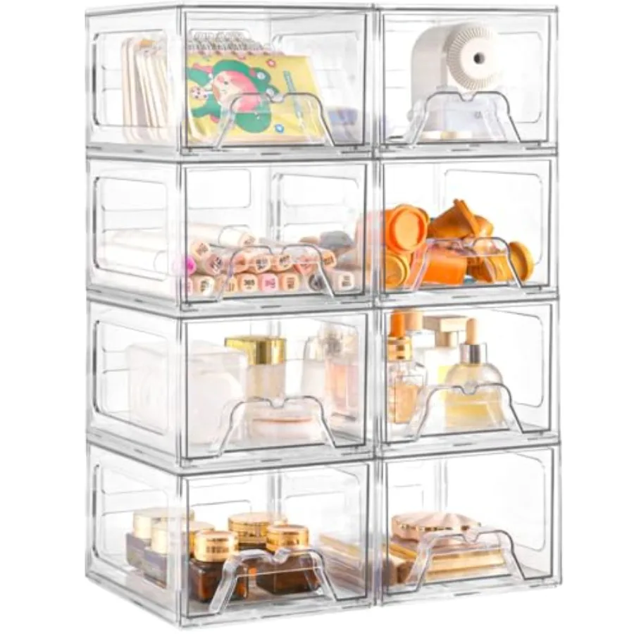 

Plastic Drawers Storage, 8 Pack Clear Stackable Storage Drawers, Acrylic Storage Bins with Drawers for Fridge Organizers, Small