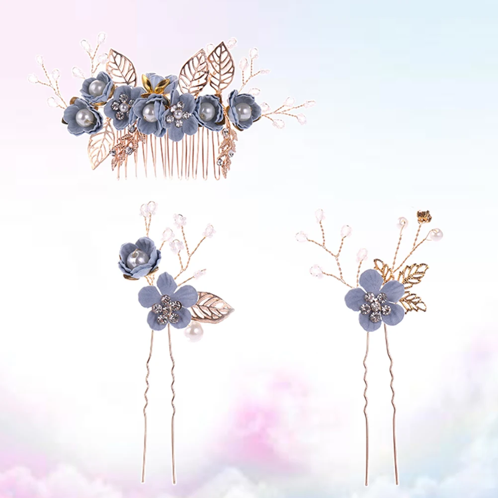 

3pcs Floral Alloy Hair Accessories Vintage Bridal Comb Headband Handmade Flowers Leaves For Wedding Party Prom Engagement