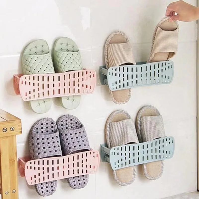 Folding Wall Hanging Storage Rack Paste Household Shoes Slippers Shelf Storage Organizer Perfect