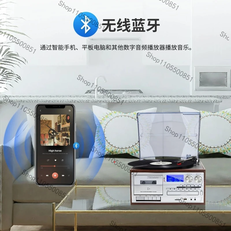 Vintage Multifunctional Vinyl Record Player CD Player U Disk Tape FM/AM Phonograph Bluetooth Speaker