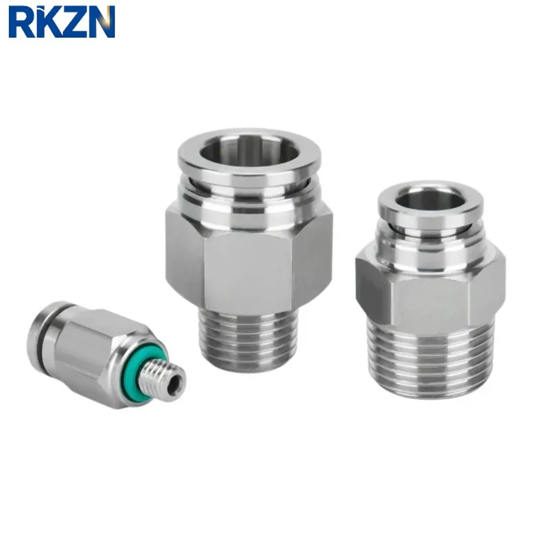 304 Stainless Steel PC Pneumatic Quick Connector Straight Through External Thread BSPT1/8 1/4 3/8 1/2 Hose Connector 4 6 8 10 12