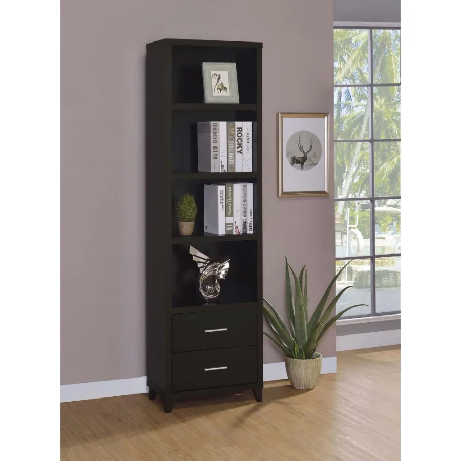 

Cappuccino Media Tower with Shelf and Drawer