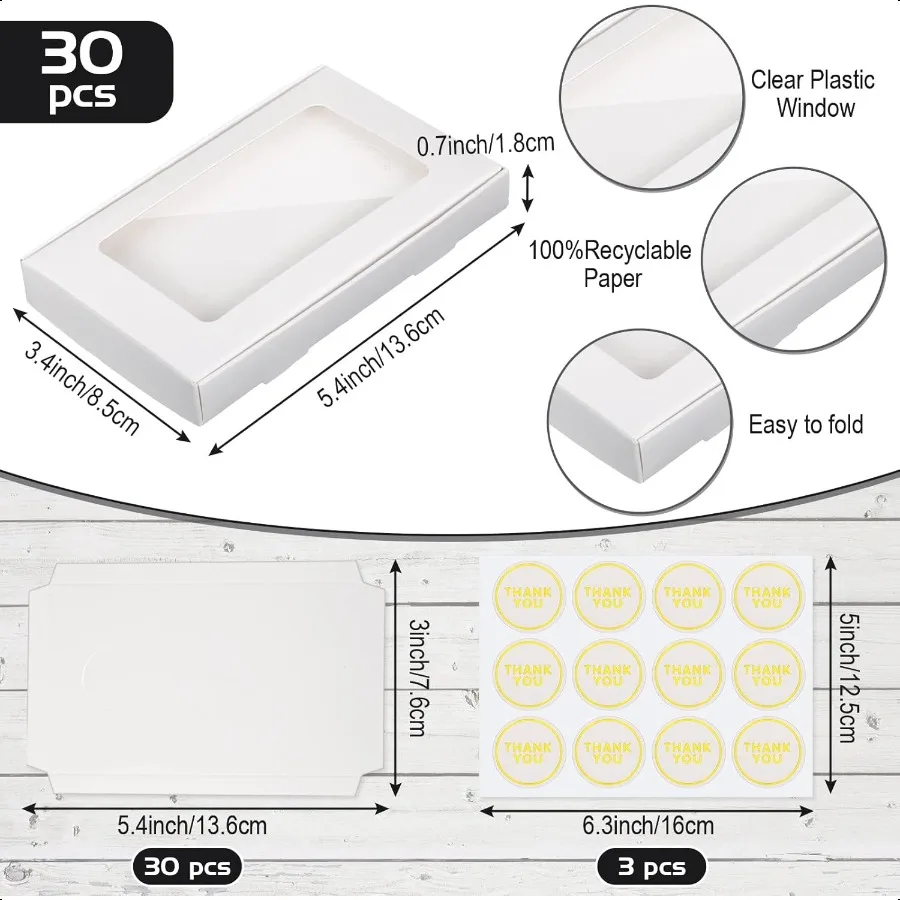 30 Pcs Jewelry Packaging Boxes 5.4"x3.4"x0.7" Paper White