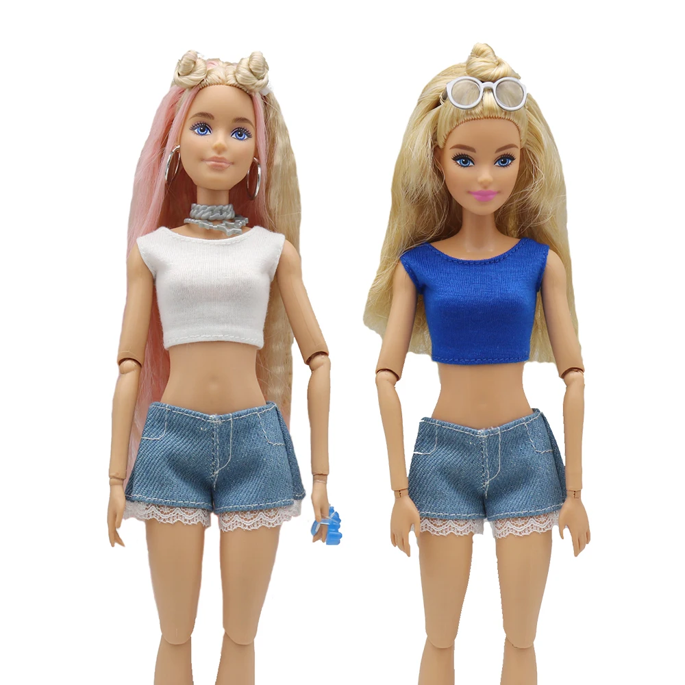 

Doll clothing New 30cm 1/6 simple Claus Vest Lace Denim shorts Daily Wear Accessories Clothes for Barbies doll