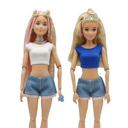 Doll clothing New 30cm 1/6  simple Claus Vest Lace Denim shorts Daily Wear Accessories Clothes for Barbies doll