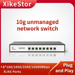 XikeStor 8 Port 10G RJ45 Unmanaged Switch with Single Fan 6KV Lightning Protection for VLAN Division Port Trunking