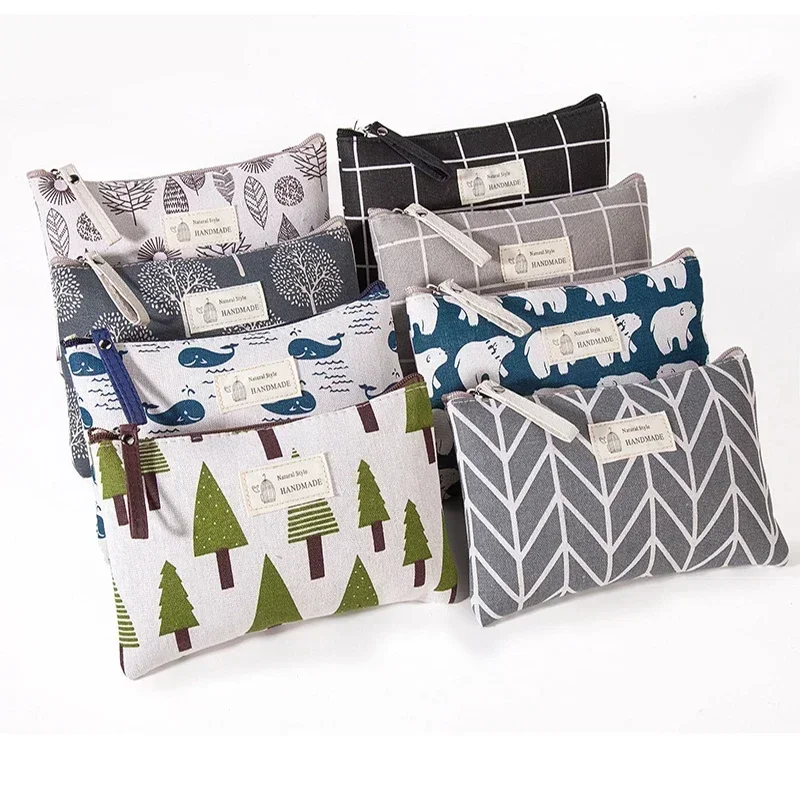 ETya-Bolsa de cosméticos de viaje para mujer, bolso de maquillaje con cremallera a cuadros, monedero para teléfono, monedero femenino, bolsas de