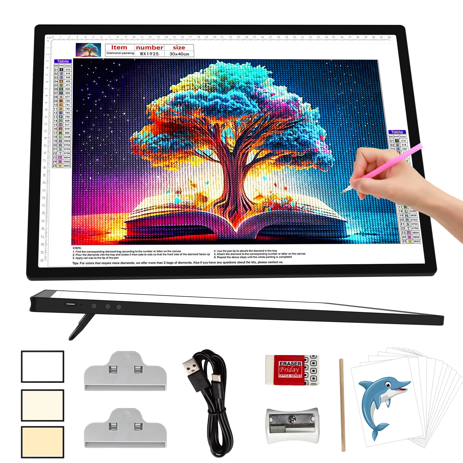 pad-luminoso-a-led-a3-wireless-con-batteria-ricaricabile-da-3000mah-dimmerabile-continuo-a-3-colori-e-luce-di-regolazione-a-6-livelli-di-luminosita