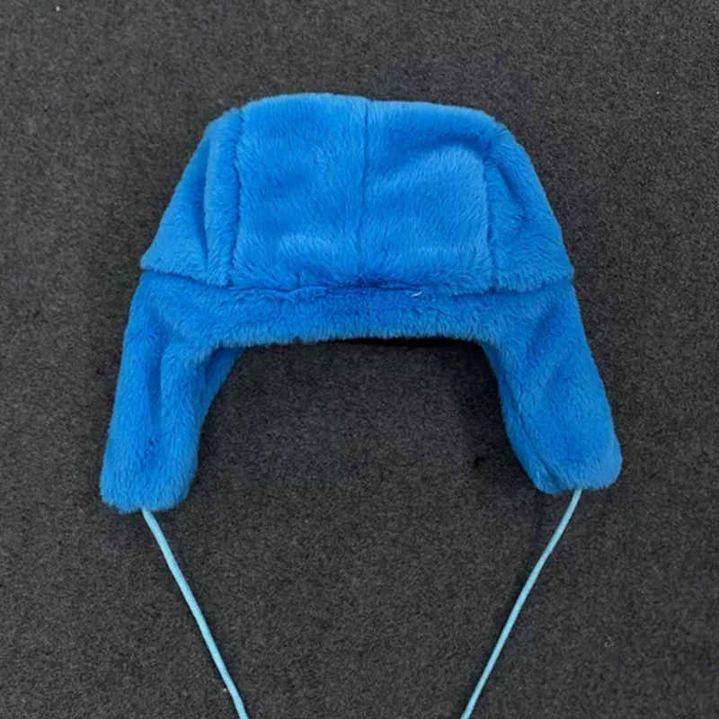 Outdoor Autumn Winter Blue Bear Face Cartoon Embroidery Warm Windproof Double Layer Cotton Lei Feng Hat with Ear Protection