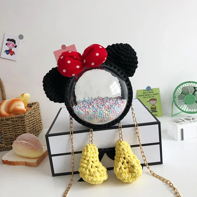 Disney Online Celebrity Homemade Hand-woven Bag Female Mickey Bag Acrylic Transparent One-shoulder Convenient Messenger Bag Gift