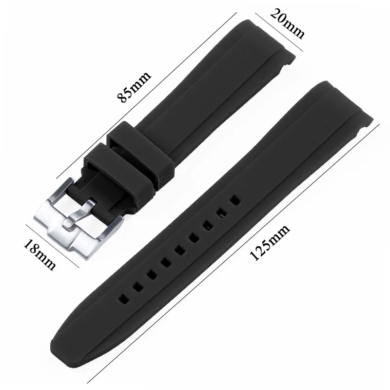 20mm 22mm Rubber Strap for Omega for Swatch for Rolex Curved End Silicone Watch Strap Waterproof Sport WristBand Men Bracelet