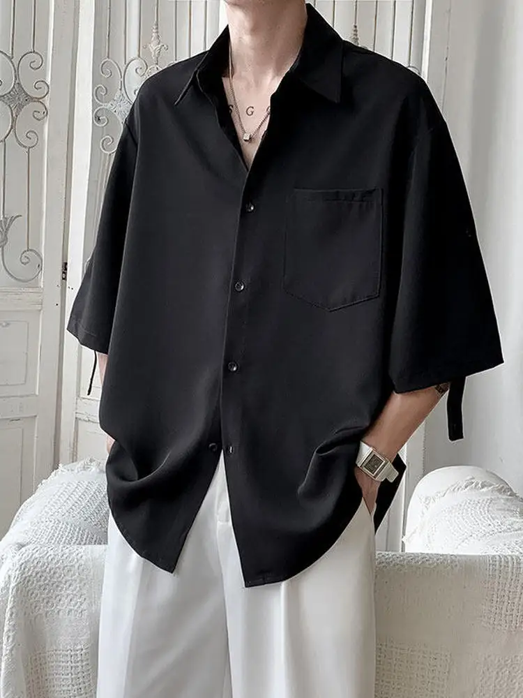 

Summer Men's Shirt Ice Silk Loose Fit Casual Short Sleeve Fashionable Sport Youth Trend Polyester Fiber Button Closure