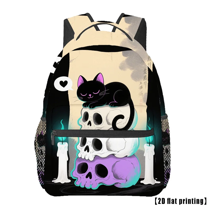 Cute Black Cat Skull Design Casual Travel Backpack Large Backpack, Professional Bag, Fits a 17-In Laptop Suitable for Everyone