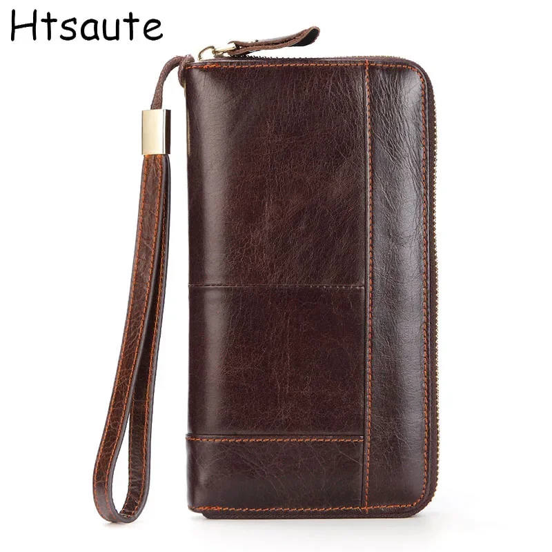 ロングクラッチメンズレザージッパーハスプ携帯電話バッグカードホルダーコインポケット大容量多機能ハンドバッグビジネス