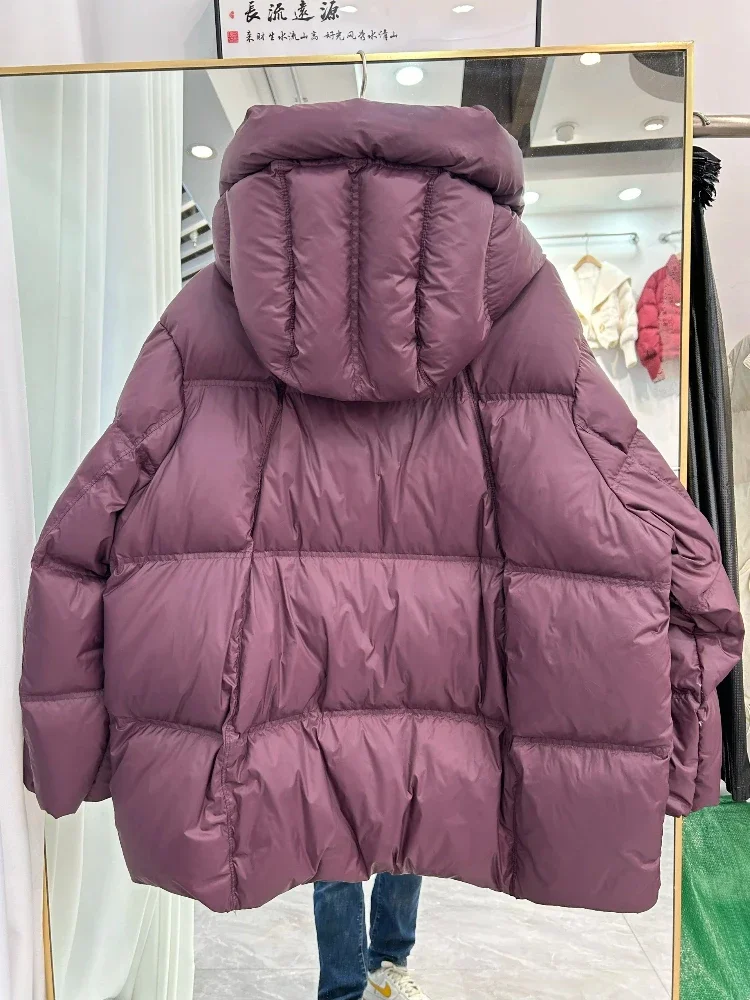 90% ホワイトダックダウンコート女性フード付きミディアム丈ルーズジッパーパーカー 2026 新しい冬厚く暖かいパフジャケット女性