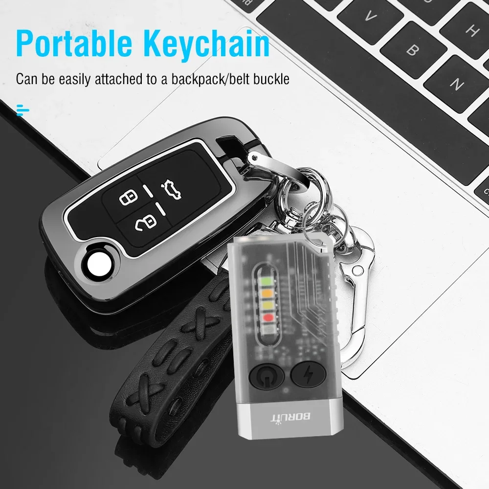 BORUiT-Llavero con linterna V10 EDC, minilinterna portátil recargable tipo C, luz de trabajo con imán, pitido UV, linterna de bolsillo para acampar