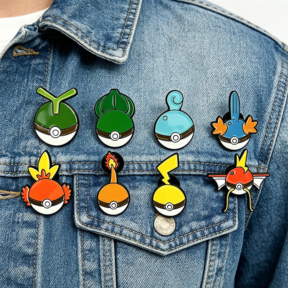 8Pcs/Set Pokemon Cartoon Anime Enamel Brooch Set Cute Animal Metal Lapel Pins Funny Cosplay Jewelry Accessories Gift for Friends - view 2