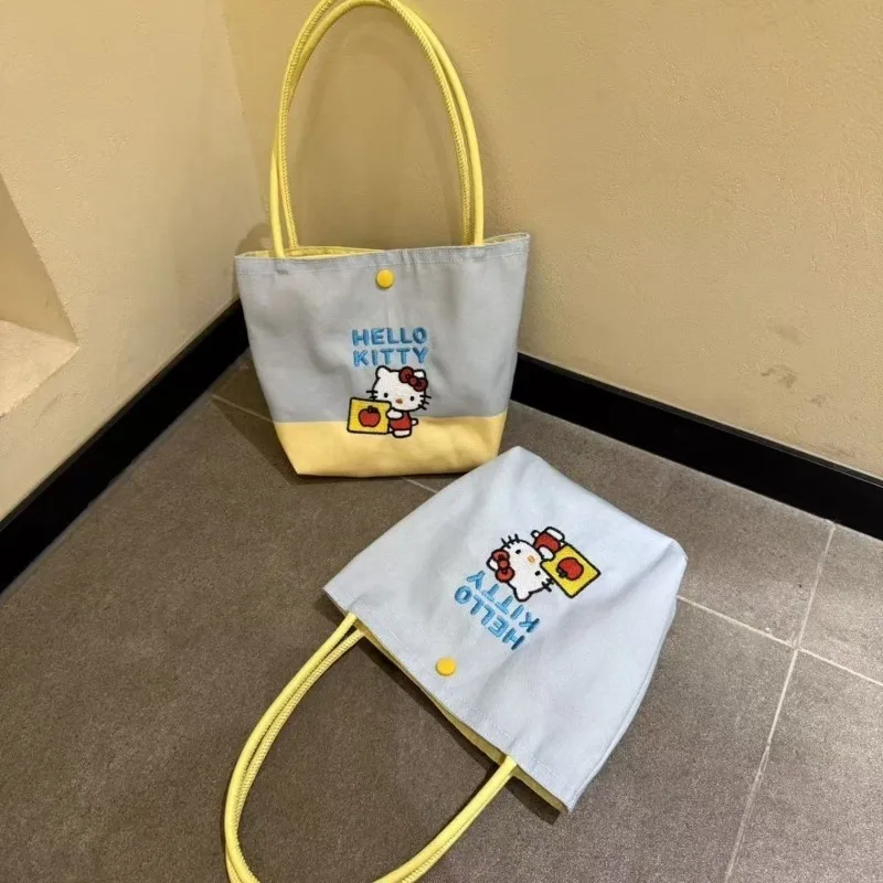 

Kawaii Hello Kitty Versatile Canvas Bag Handbag Portable Shopping Bag Cute Storage Bag Sanrio Gift Toy for Girl