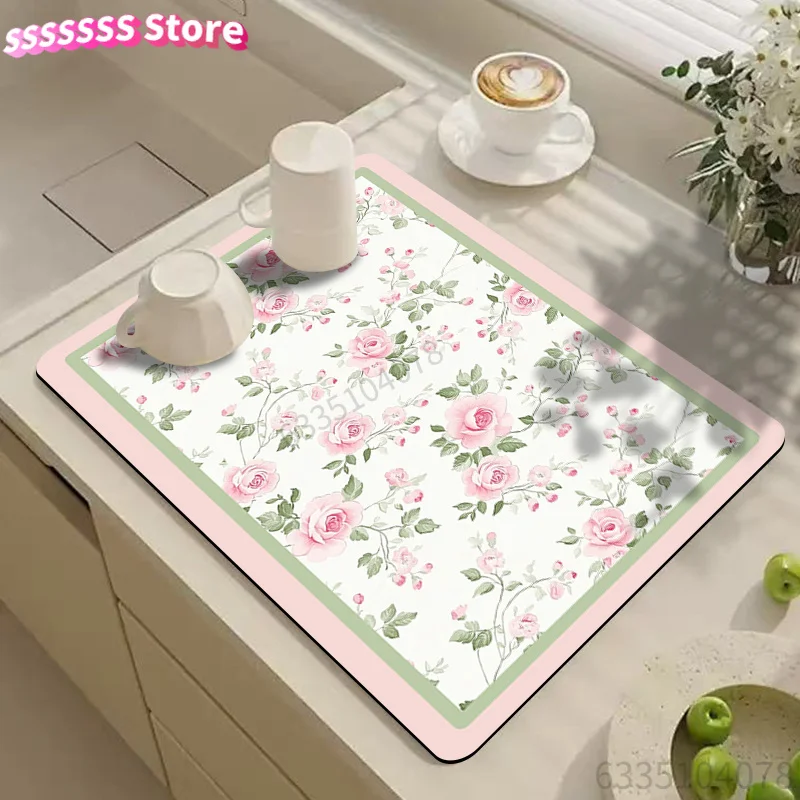 Purchase  Tableware Drying Mat, Floral Pattern Drying Mat, Minimalist High-End Printed Draining Mat, Coffee Machine Mat, Kitchen