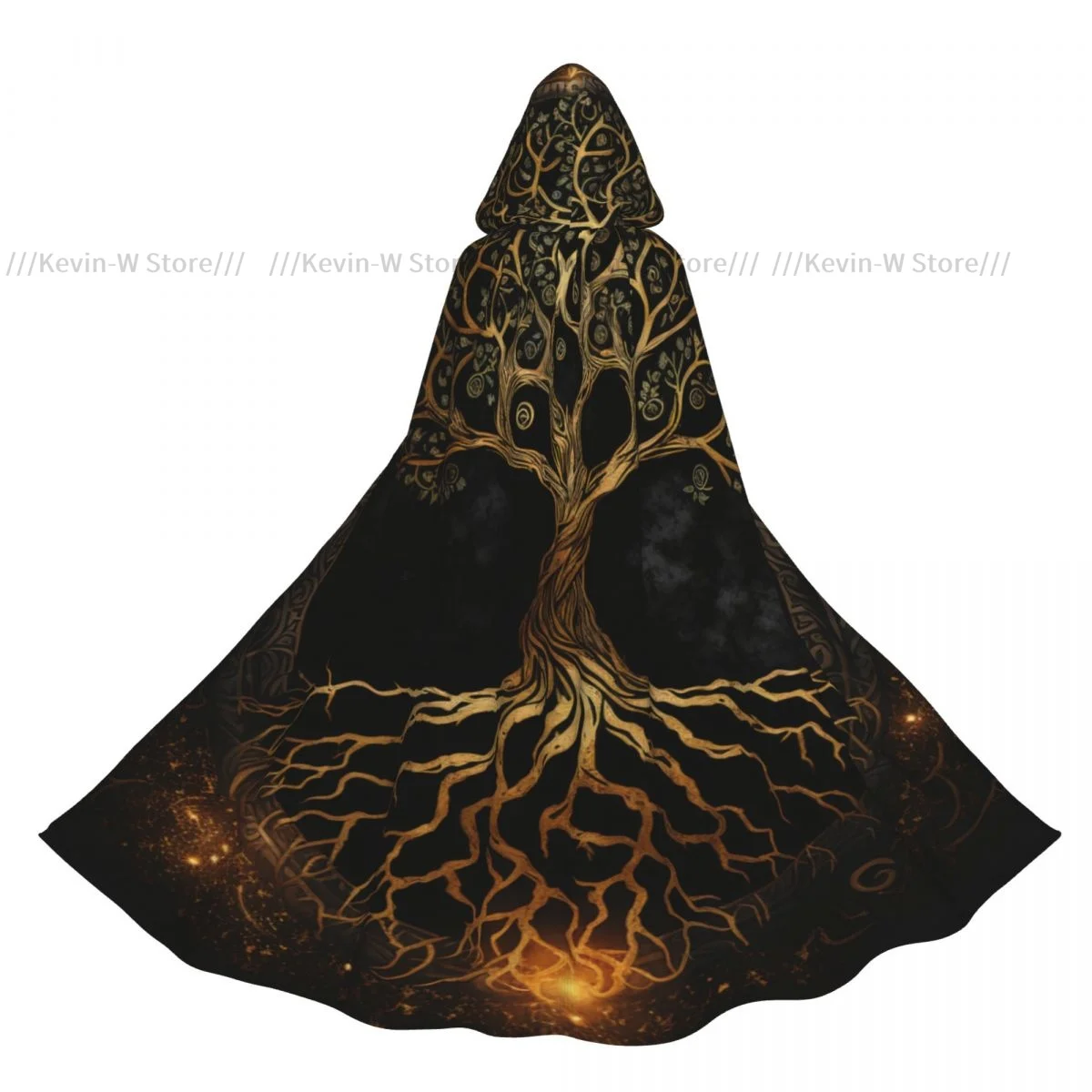 Unisex Witch Party Reversible Hooded Adult Vampires Cape Cloak Celtic Tree Of Life Yggdrasil