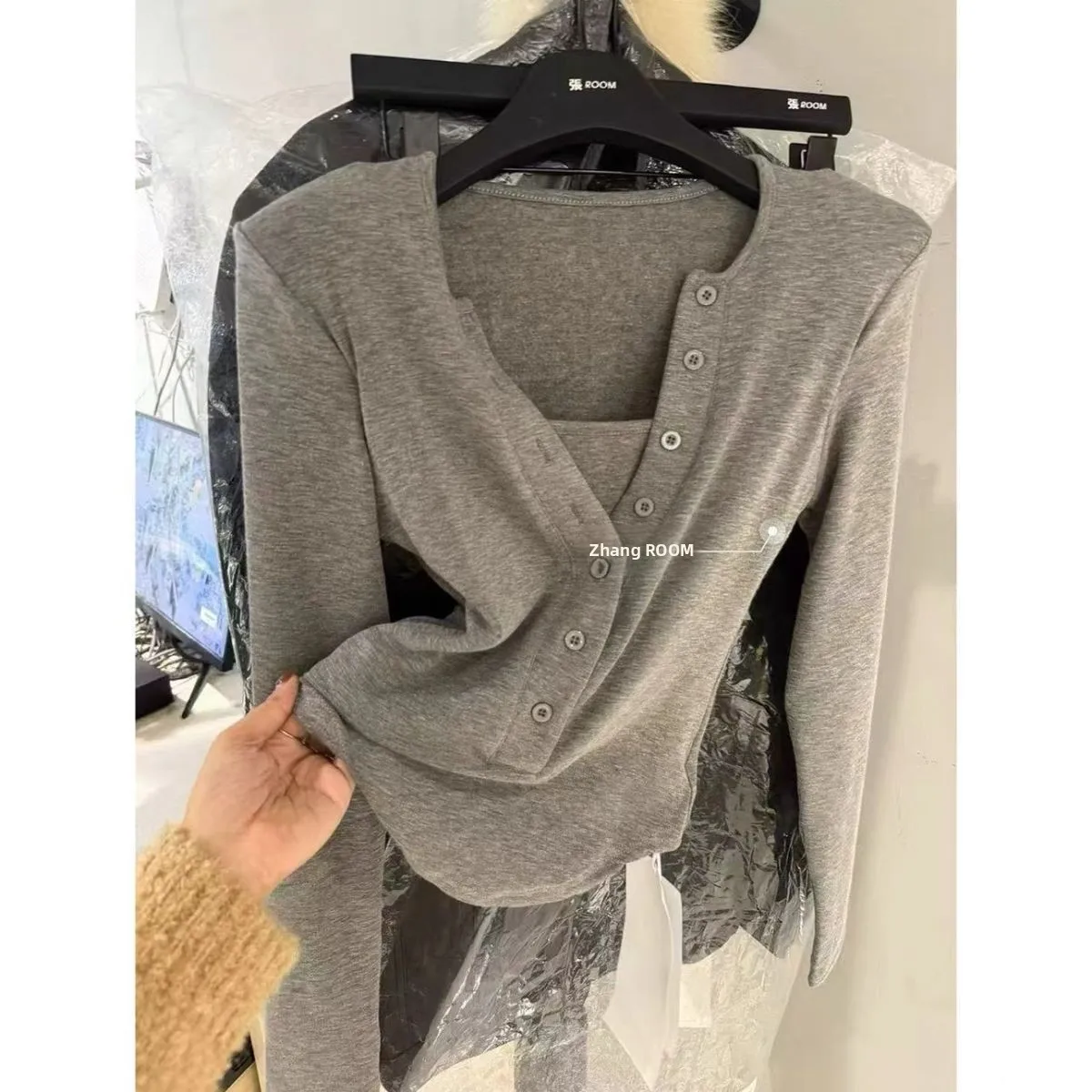 Slim Fit Long Sleeve V-Neck Button up T-Shirt Base Shirt Top Trendy Versatile Fashionable Spring Autumn New Arrival Women's C...
