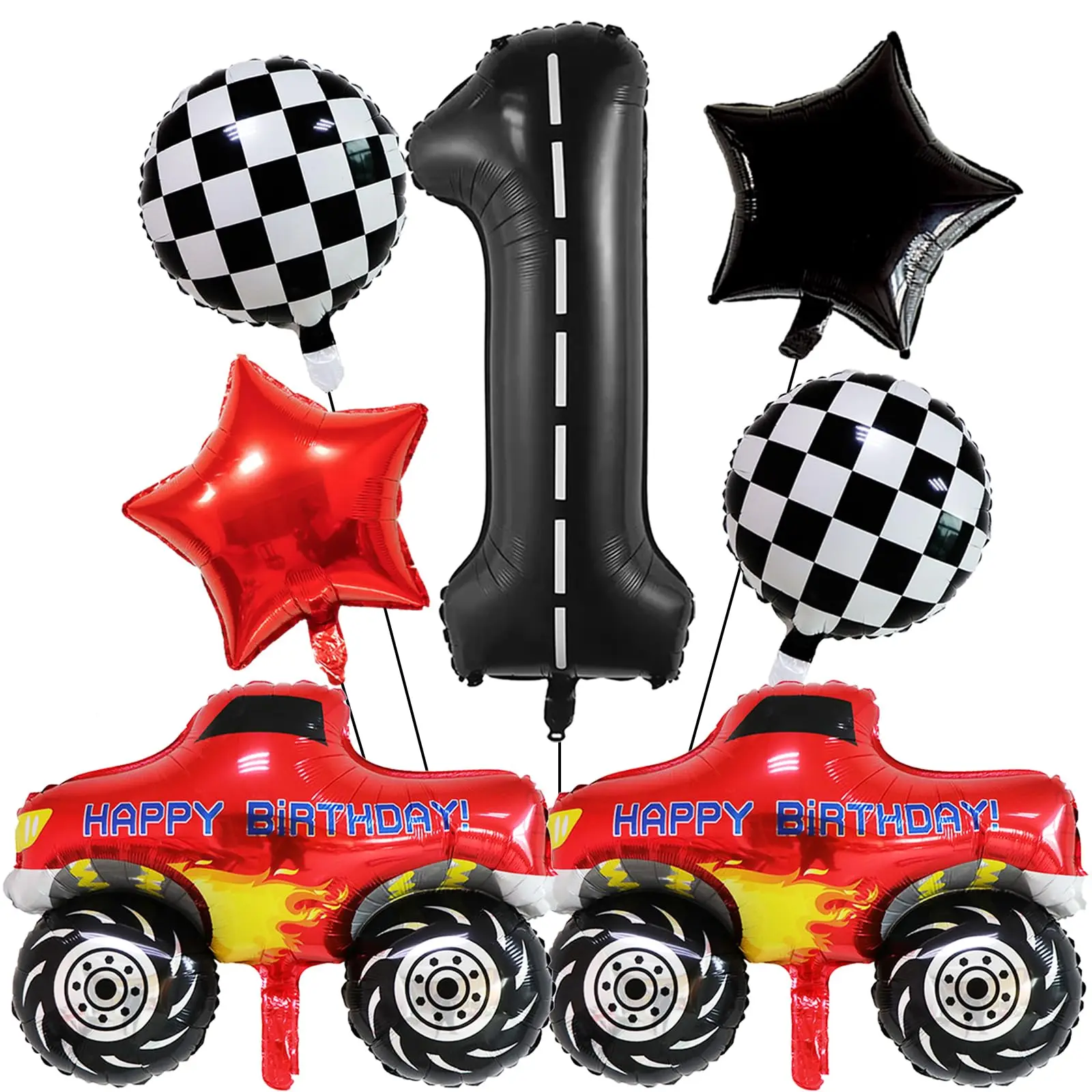 Ballon-Set mit Rennwagen-Motiv, schwarz-weiß, karierte Kugeln, Zahlen für Rennwagen-Dekoration, Geburtstag, Dusche, Taufe, Jahrestag