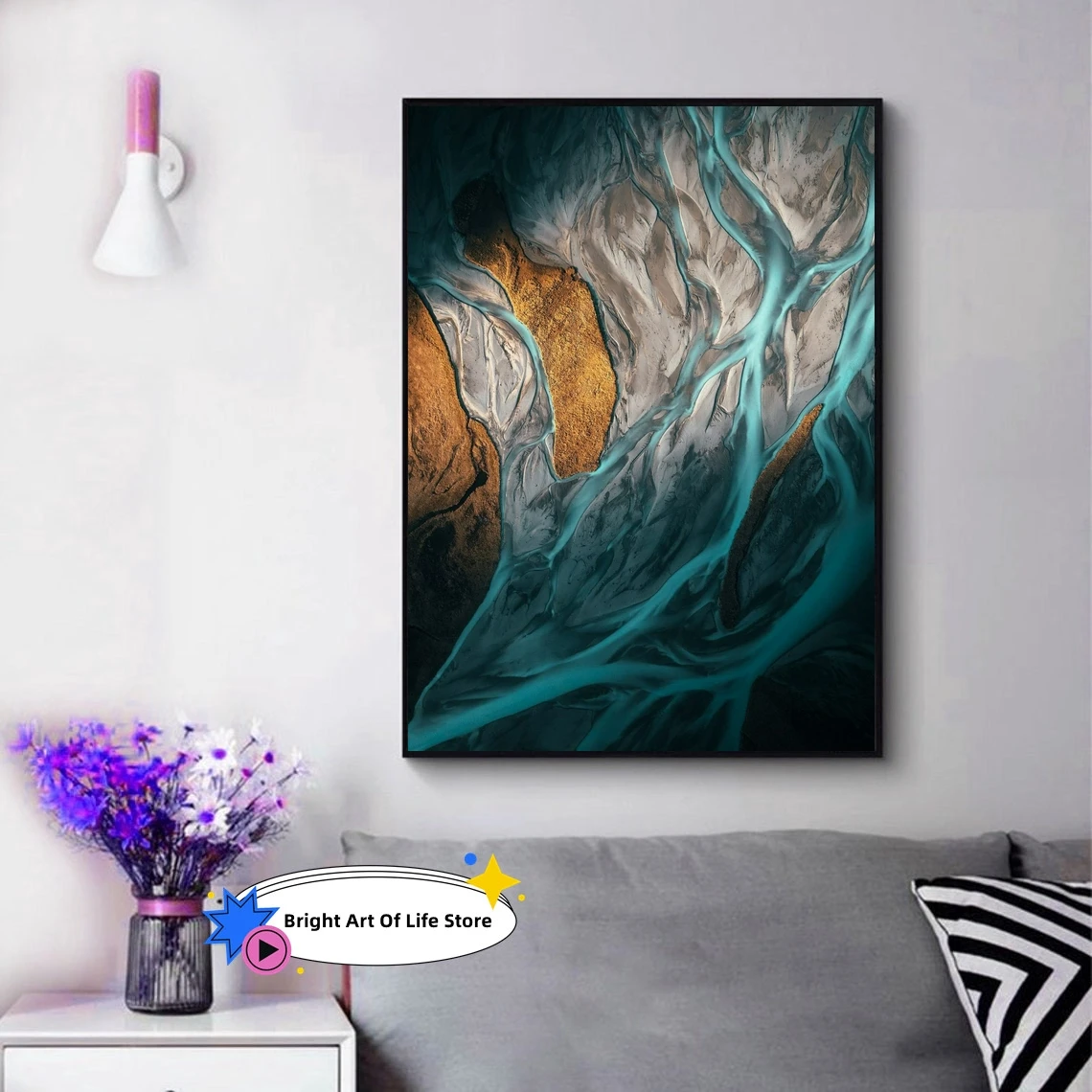 Blue braided rivers Print, Glacier river Wall Art Print, aerial photography print from Lake Tekapo, New Zealand