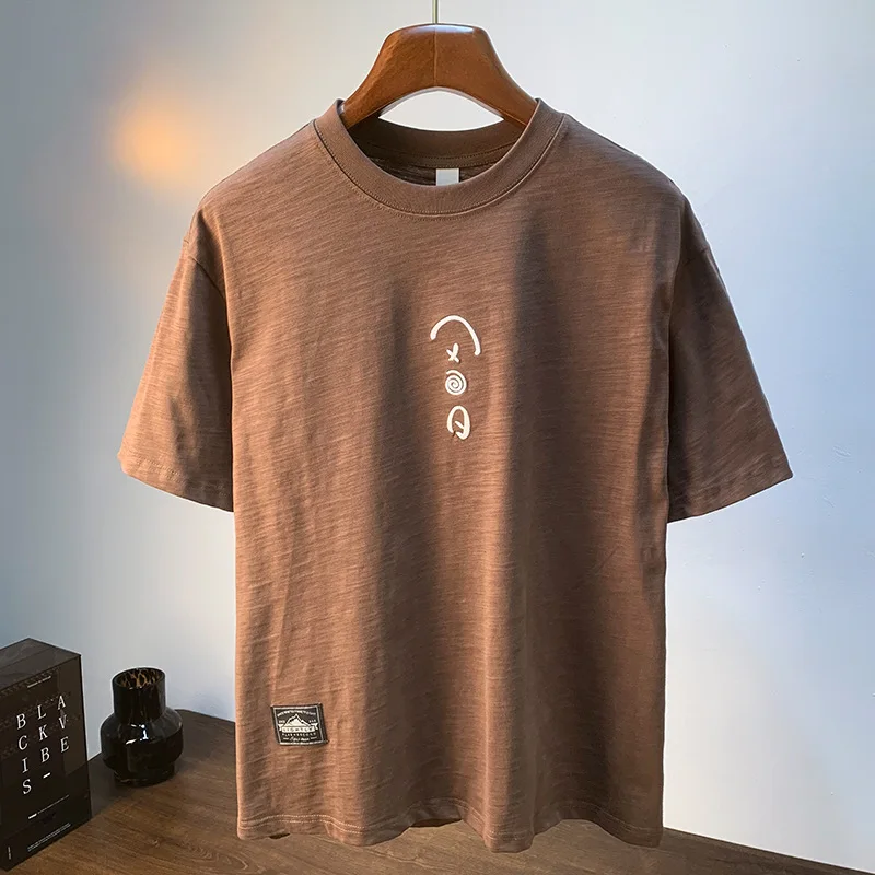 

T-shirt for men in summer 2025, thin, loose, plus size short sleeved, embroidered, elastic, breathable top for men