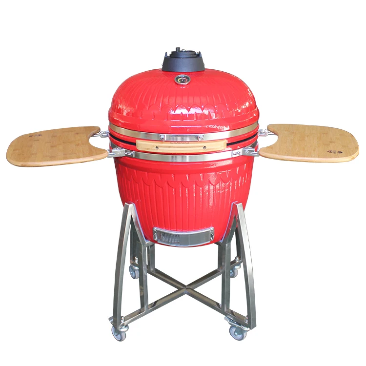 

23.5 Inch Ceramic Kamado Charcoal Grill with Trolley Compact Design for Balcony Outdoor BBQ