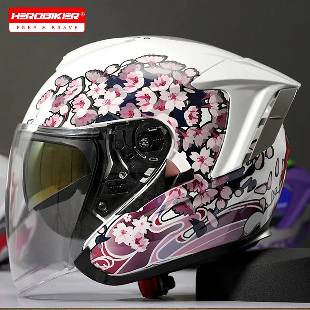 

Motorbike Helmet For Men and Women DOT Certification Motorcycle Open Face Helmet With Dual Lens Sun Visor Riding Protective