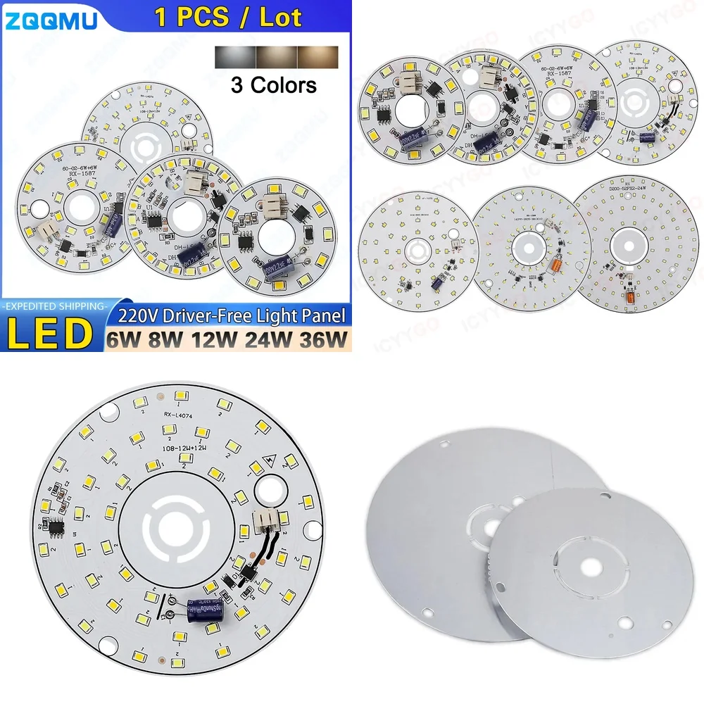 

6W 8W 12W 24W 36W 220V 3 Color Driver Free LED Chip for Light Panel Chandelier Bulb Replacement Household Lighting Accessories