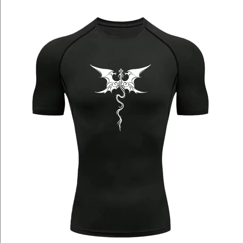 Double-headed Dragon Wing Dragon Symbol 2026 Sport-T-Shirt für Herren, Training/Fitness, Kompressions-Kurzarmshirt.